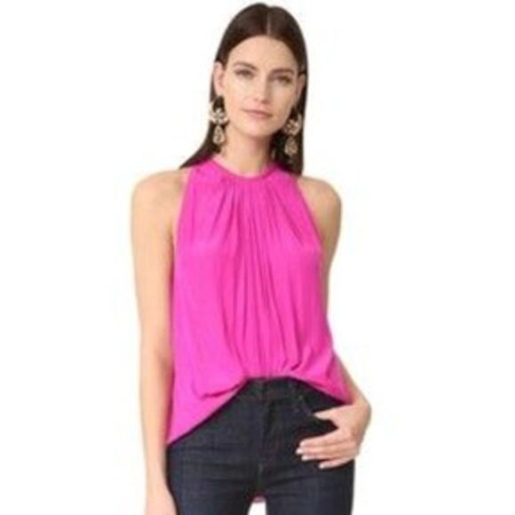 RAMY BROOK Top NEW Size L Fuchsia Pink Piper V-Neck Tank $265 Crepe Sleeveless - Picture 1 of 4
